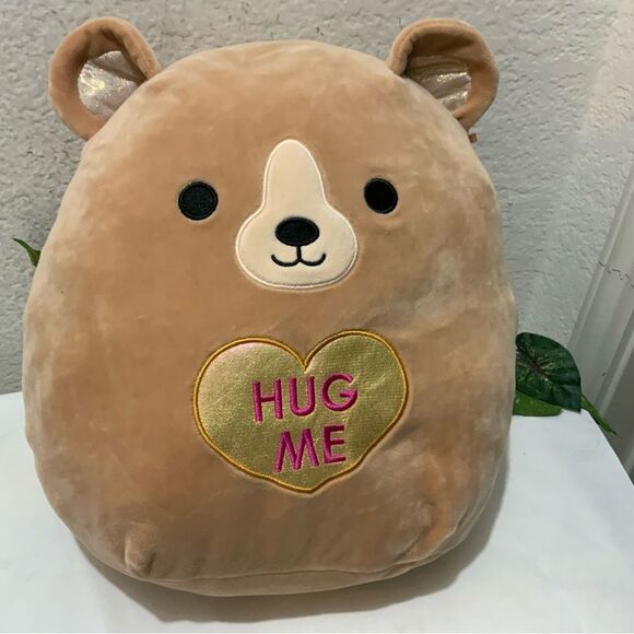 SQUISHMALLOW 12" Omar the Bear Valentines Day Gold Heart "HUG ME" Plush - Picture 6 of 6